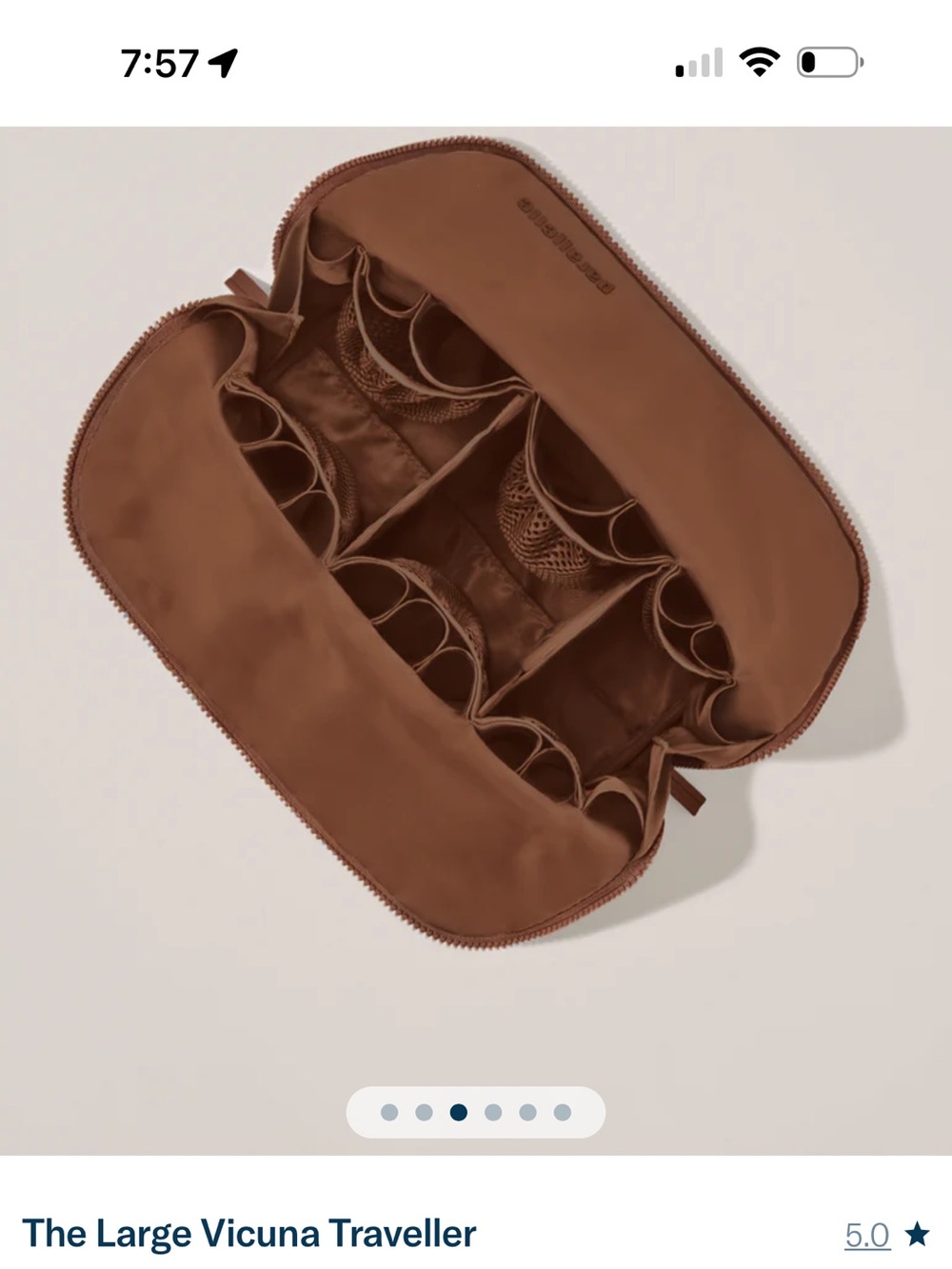 Vicuna The Large Traveller Fold-Down Makeup Bag in Vicuna Brown - Picture 6 of 7